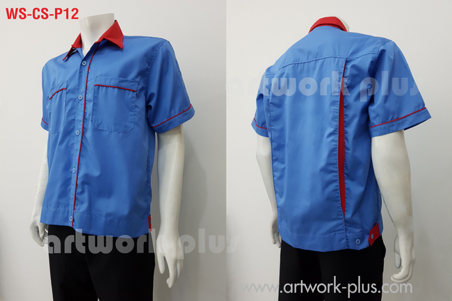 ขายเสื้อช็อปช่าง, เสื้อช็อปโรงงาน ,เสื้อช็อปสำเร็จรูป, เสื้อฟ้าแต่งแดง, WS-CS-P12